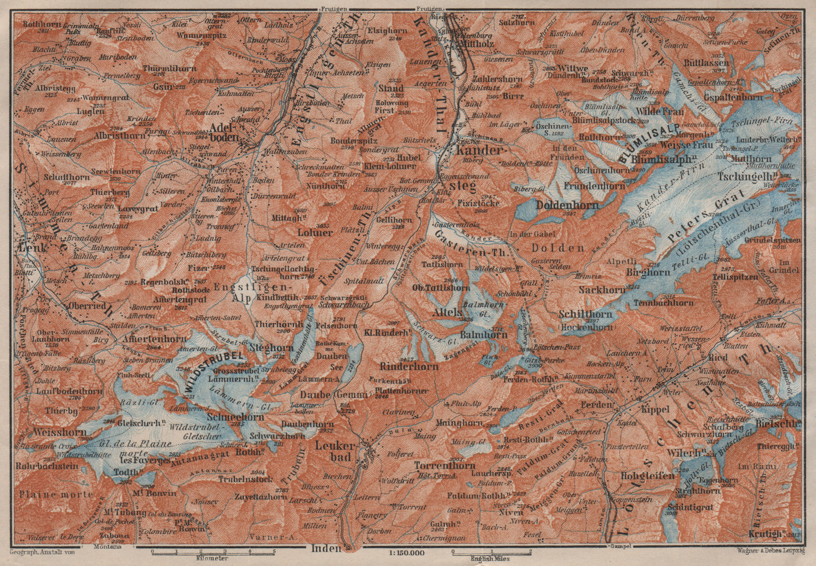 KANDERSTEG area.Blumisalp Adelboden Wildstrubel Rinderhorn Torrenthorn 1911 map